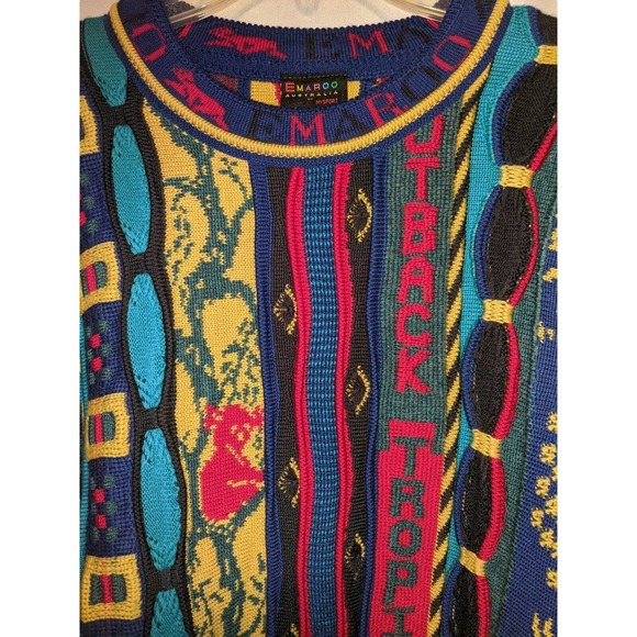 90s Vintage EMAROO Heavy Wool Sweater COOGI STYLE Australia 3D Textured SZ 16 M - Picture 7 of 9